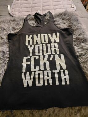 Black Graphic Racerback Tank Top with Empowering Slogan